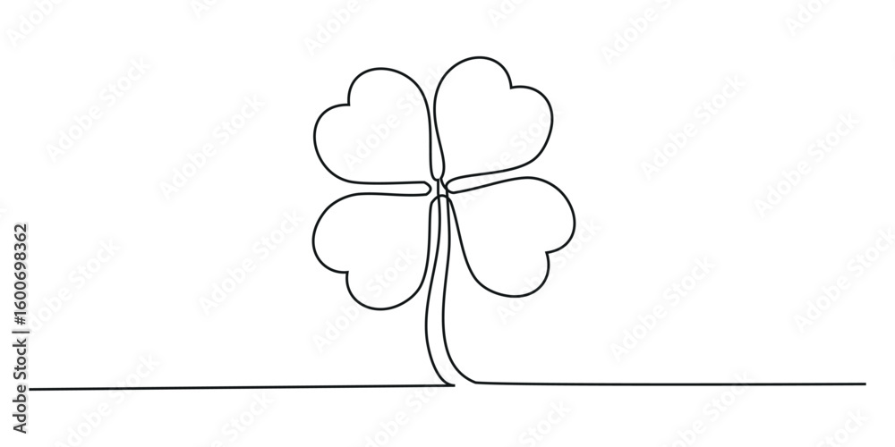 Fototapete happy st. continuous one line drawing of four leaf clover. isolated on white background vector illus