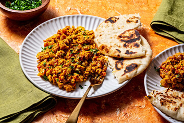 Flatbread Meal with Fork on Table
