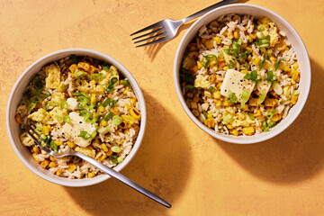 Two Bowls of Rice Mixture with Fork