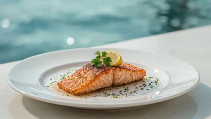 Cooked salmon displayed on a plate