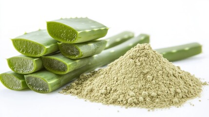 Fresh aloe vera leaves and powder natural plant ingredient for health and beauty