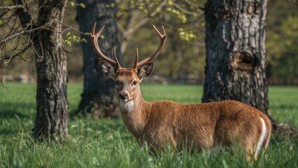 Obraz premium Deer with antlers in a grassy area
