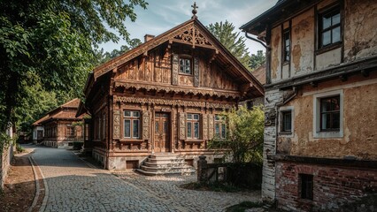 Traditional wooden cottage in a rural area