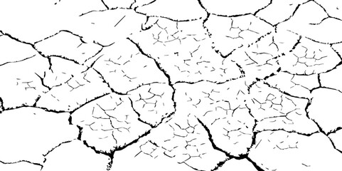 Cracked dry earth texture in high contrast black and white, resembling parched soil or desert floor. Ideal for backgrounds, nature-themed designs, or illustrating drought and environmental concepts.