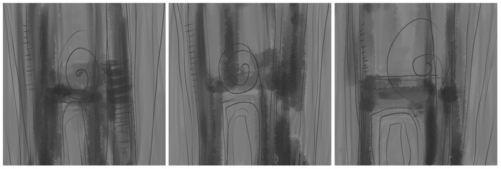 Modern interior triptych. The picture is painted by hand on a tablet.