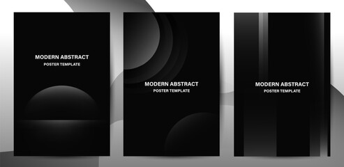 Modern Abstract Black and White Geometric Shapes On Black Poster Template Designs Set.