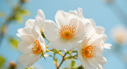 Obraz premium Close-up of White Rose Flowers Blooming Against Blue Sky high quality