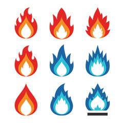 Red and Blue Fire Icons Set
