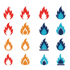 Various flames in red and blue isolated on white background