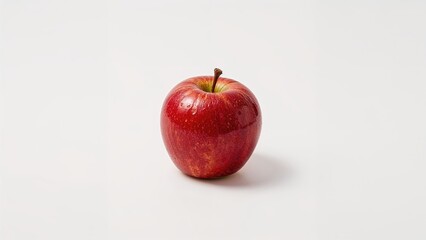 A ripe crimson apple elegantly wrapped in metallic foil on a plain white surface