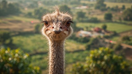 Exotic ostrich in a warm climate habitat