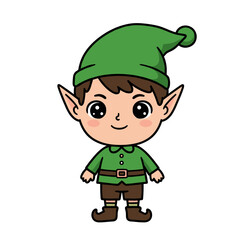 Adorable Cartoon Elf with Green Hat and Outfit