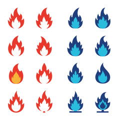 Collection of Red and Blue Flame Icons