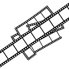 Several film strips are diagonally aligned on a white background, isolated on white background