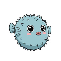 Fototapeta premium Adorable Cartoon Pufferfish with Spines, Large Eyes, and Pink Cheeks