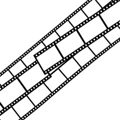 Fototapeta premium Several film strips are diagonally aligned on a white background, isolated on white background