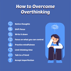 How to overcome overthinking. How to stop worrying. Psychological infographics. vector illustration.