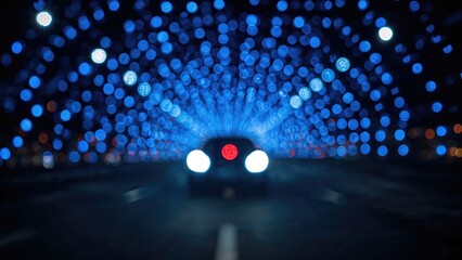 Defocused glowing spots from car lights in the dark