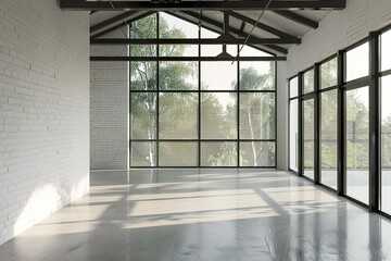 Fototapeta premium stylist and royal High ceiling loft living room 3d render. There are white brick wall,