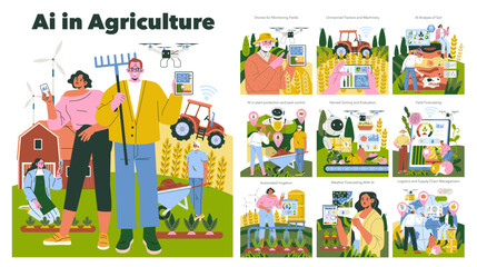 AI in Agriculture Vector Illustration with Automation