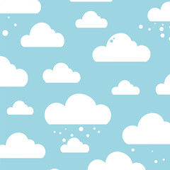 White clouds are scattered on a blue background