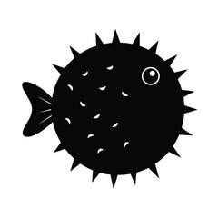 Front-facing silhouette of a pufferfish in inflated form, 