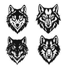 Wolf head collection, tribal wolf art, fierce animal emblem, wild predator symbol