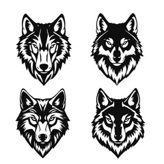 Wolf head collection, tribal wolf art, fierce animal emblem, wild predator symbol