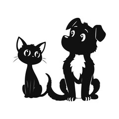 Cartoon cat and dog, cute pet friends, funny animal characters, adorable vector art, playful animal drawing