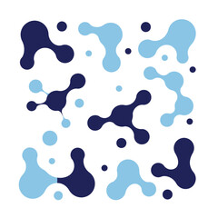 Abstract blue blobs and dots create a modern pattern on white background