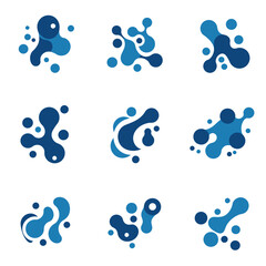 Abstract blue blobs and dots create a modern pattern on white background