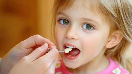 Little girl dental checkup closeup portrait healthy teeth and childcare