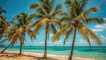 Obraz premium Seaside view featuring palm trees