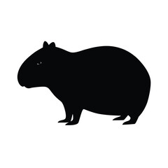 Minimalist black silhouette of a capybara, the world's largest rodent