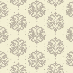 Elegant damask pattern in beige and gray creates a vintage wallpaper