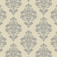 Elegant damask pattern in beige and gray creates a vintage wallpaper
