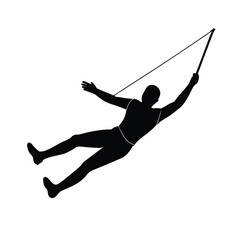 Silhouette of a person ziplining, Silhouette of a person ziplining with both arms extended backward