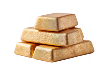 Four stacked gold bars with a textured surface and a rich golden hue.
