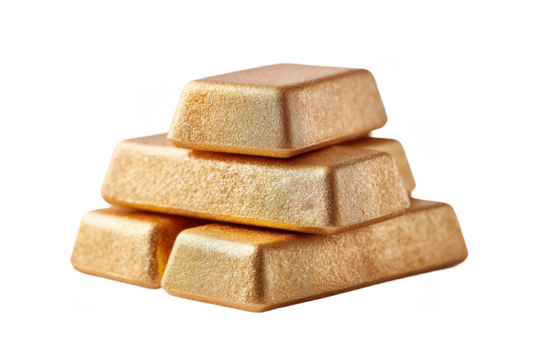 Four stacked gold bars with a textured surface and a rich golden hue.