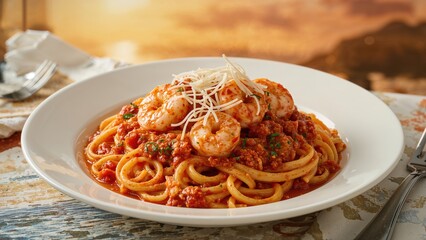 Noodle meal with shrimp