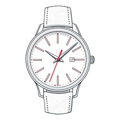 Elegant Timepiece: A close-up illustration showcases a sophisticated wristwatch with a pristine white dial, featuring elegant hands and subtle design elements.