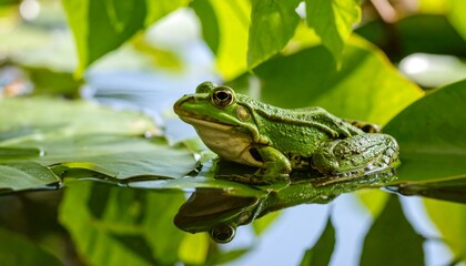 Green frog on lily pad (1)