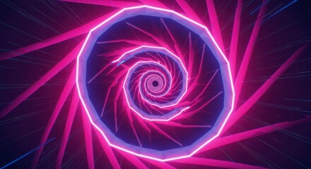 A glowing spiral tunnel with pink  purple neon lights