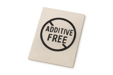 Additive free label on white card with transparent background