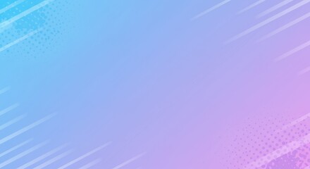 A gradient background transitions from blue to purple with diagonal lines and dot patterns in the corners
