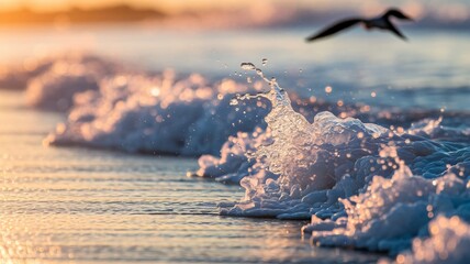Golden wave crests glisten at sunset