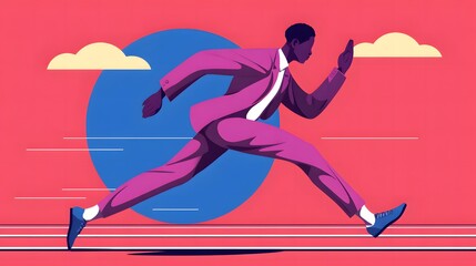 Stylish Businessman Running Fast in Vibrant Colorful Background