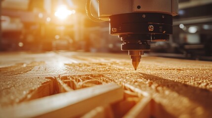 Cnc machining wood precision carving and intricate detail in warm lighting
