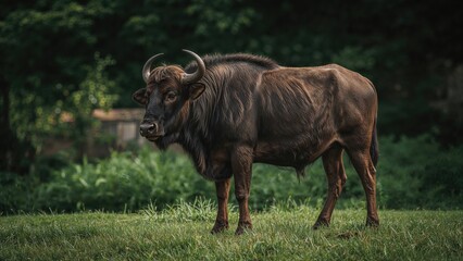 Snapshot of a wild buffalo inside a wildlife sanctuary