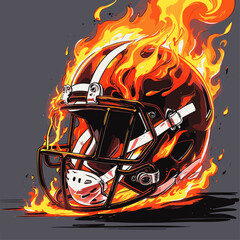 illustration of a flaming American football helmet for graphic design needs